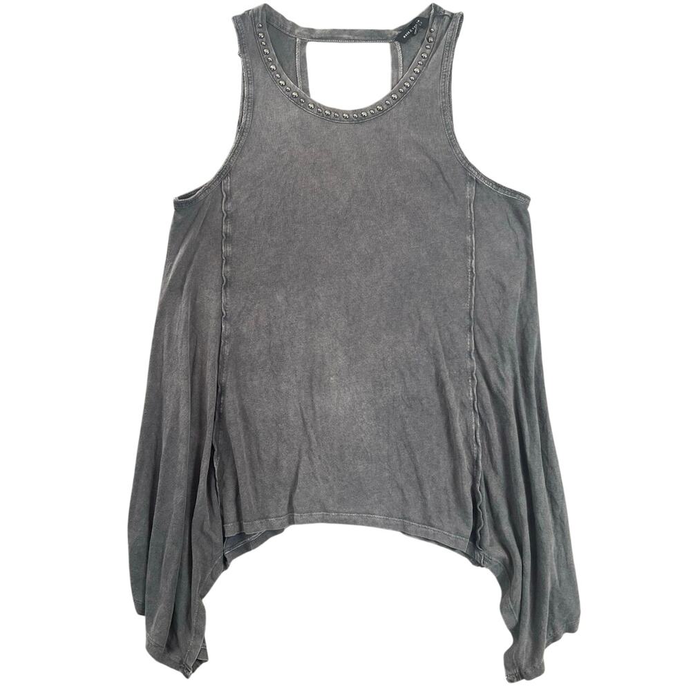 Rock & Republic Studded Tank Top Gray Distressed Shark Bite Hem Y2K Festival - S